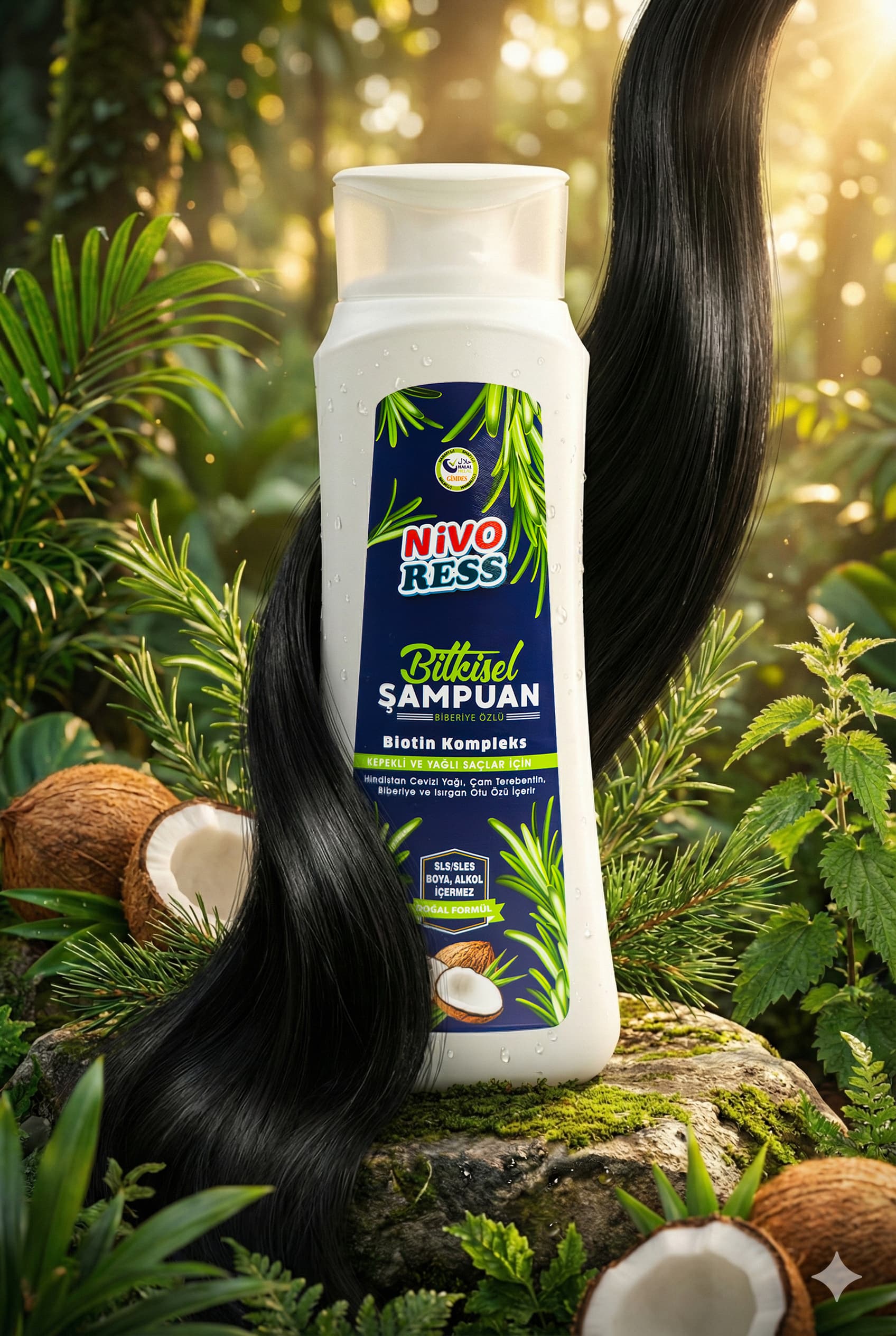 Bitkisel Şampuan Biberiye Özlü Biotin Kompleks Helal Sertifikalı (Kepekli Saçlar İçin)